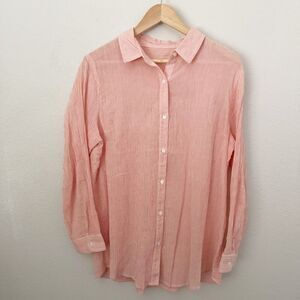 J. MCLAUGHLIN | Mini Banker Stripe Blouse Orange White Lightweight Collar | XL